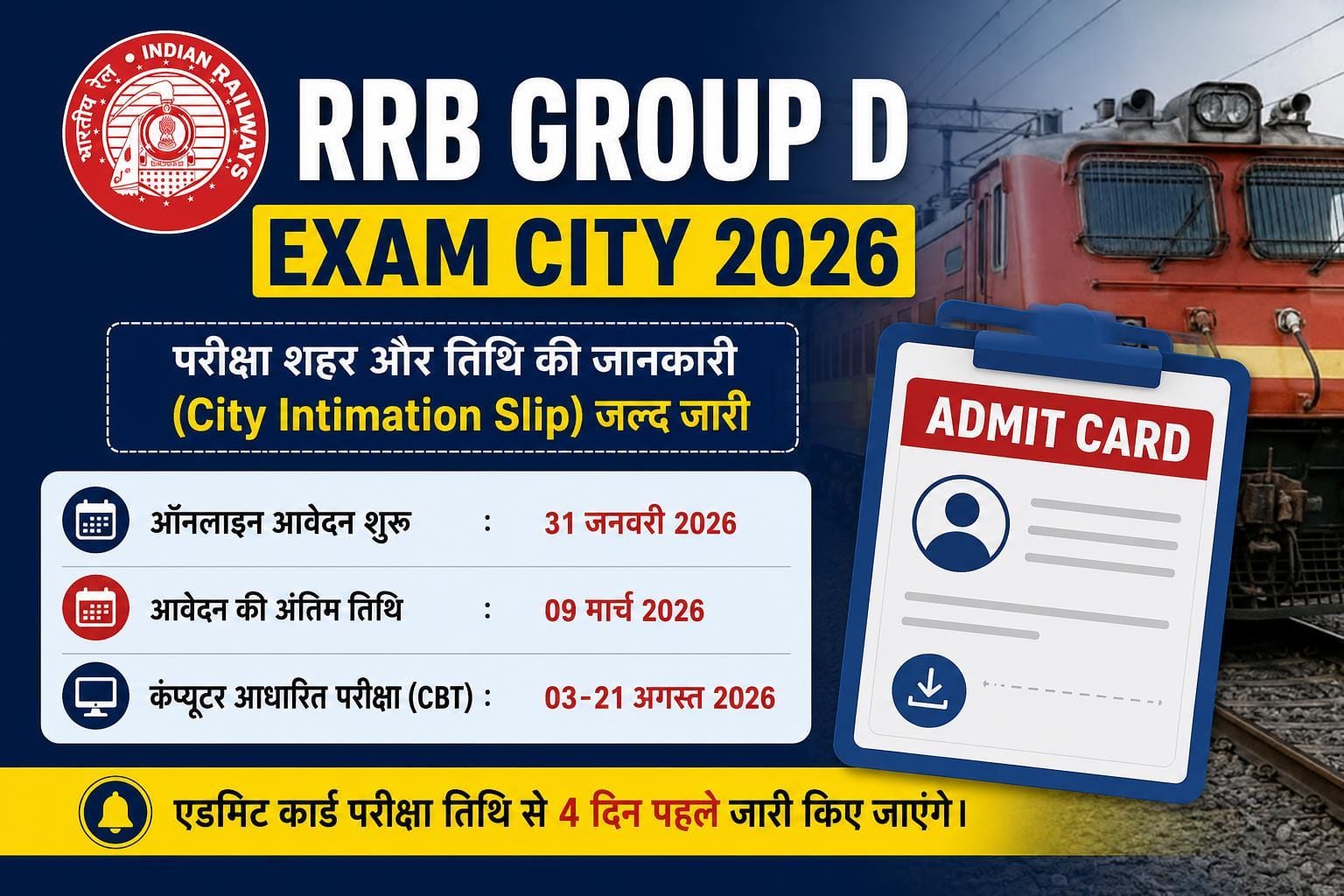 RRB Group D Exam City 2026