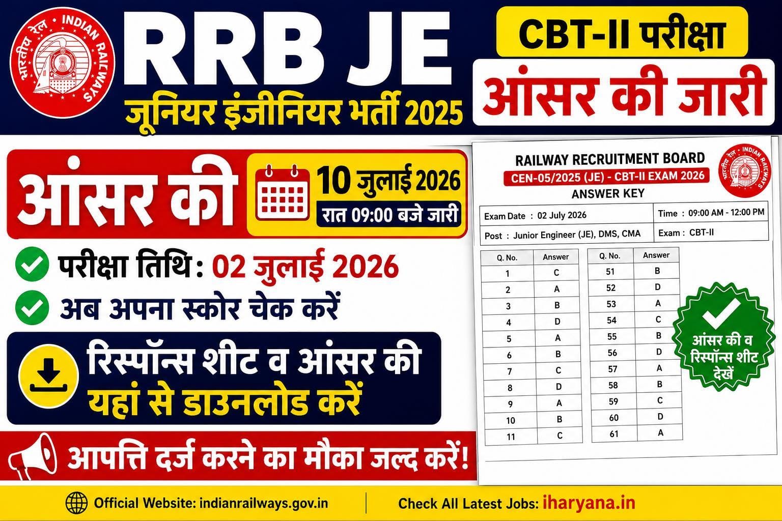 RRB JE Answer Key 2026