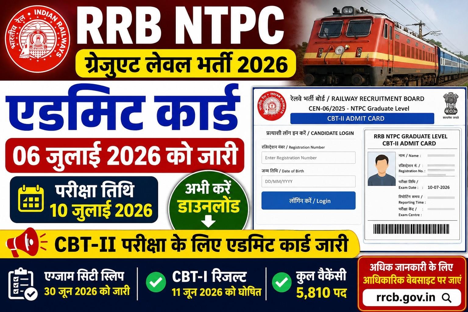 RRB NTPC Graduate Level Admit Card 2026