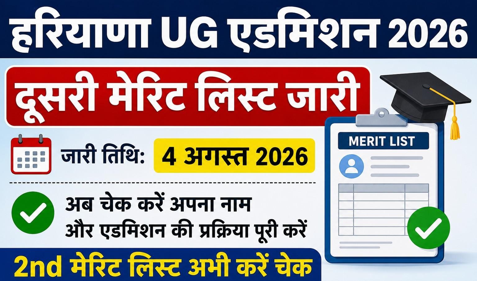 Haryana UG Admission 2nd Merit List 2026