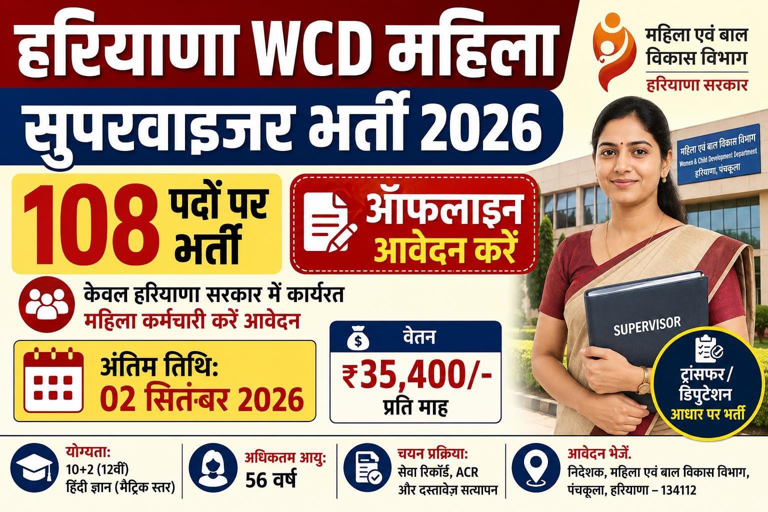 Haryana WCD Female Supervisor Recruitment 2026
