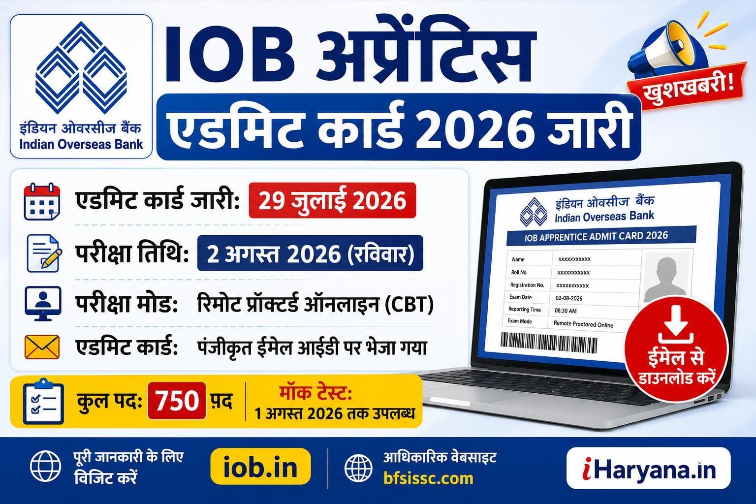 IOB Apprentice Admit Card 2026