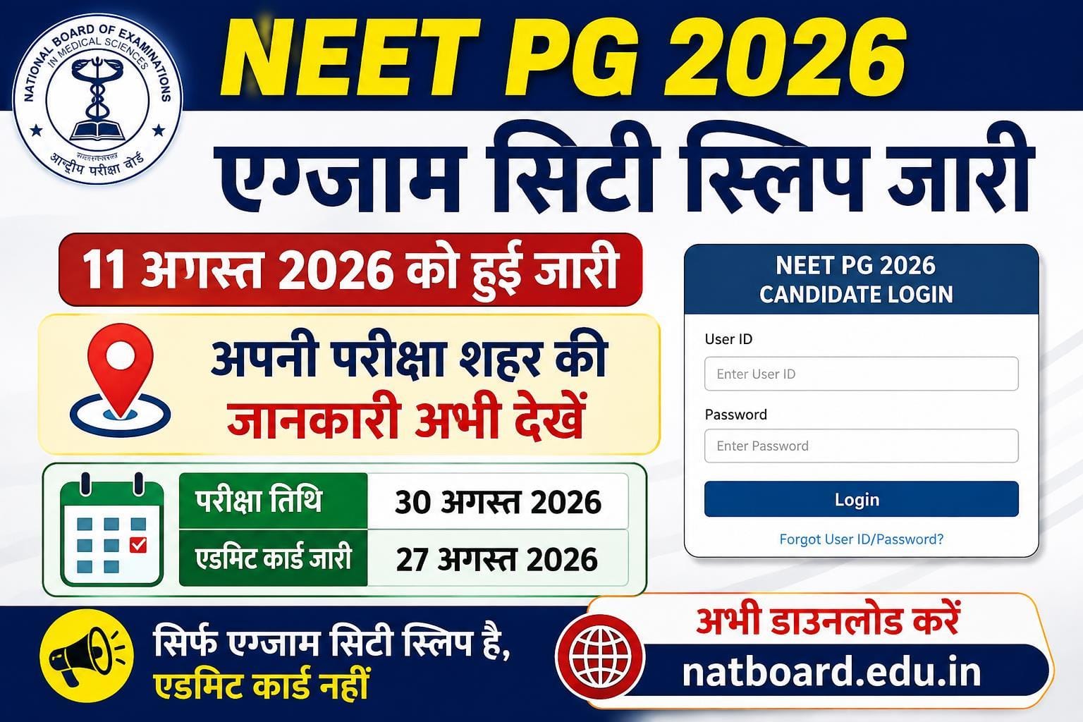 NEET PG Exam City Slip 2026