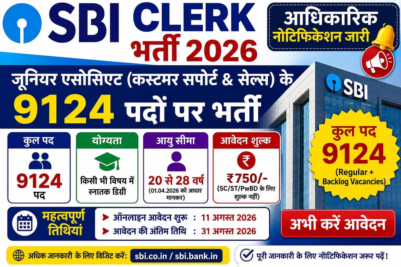 SBI Clerk Notification 2026