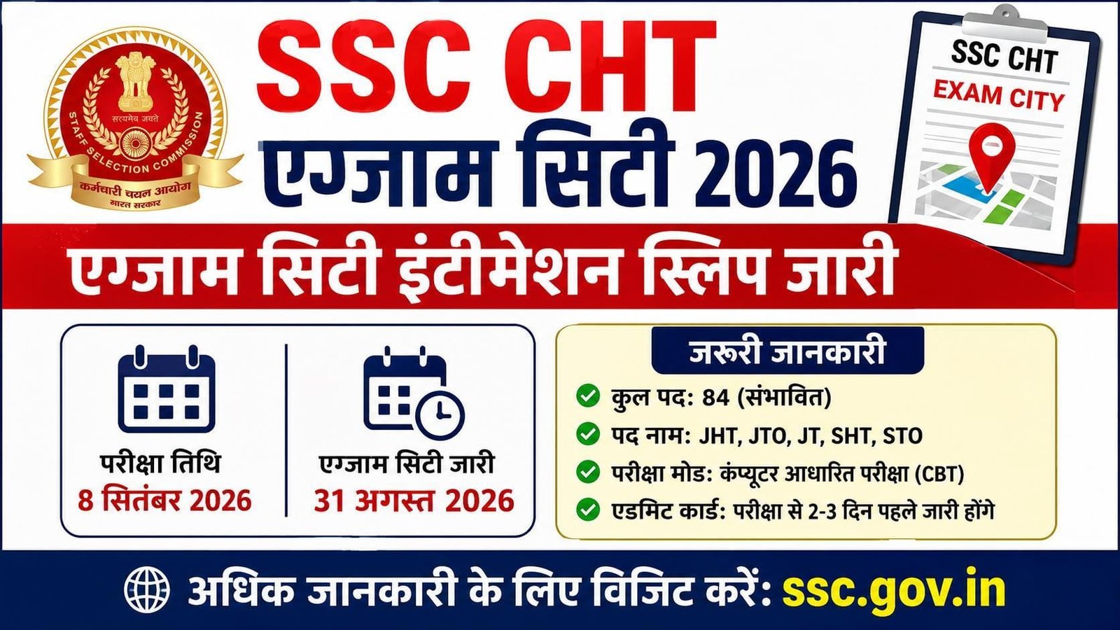 SSC CHT Exam City 2026