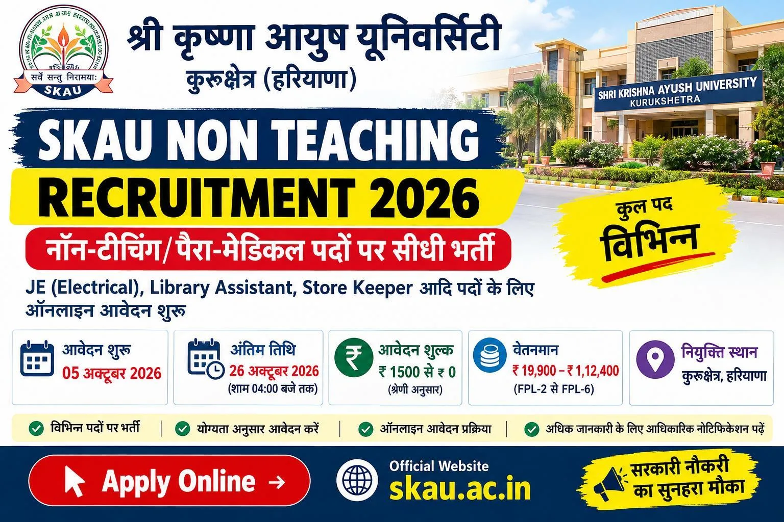 SKAU Non Teaching Recruitment 2026