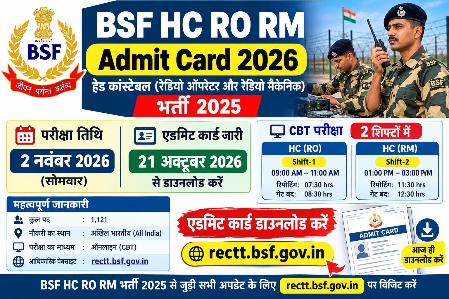 BSF HC RO RM Admit Card 2026
