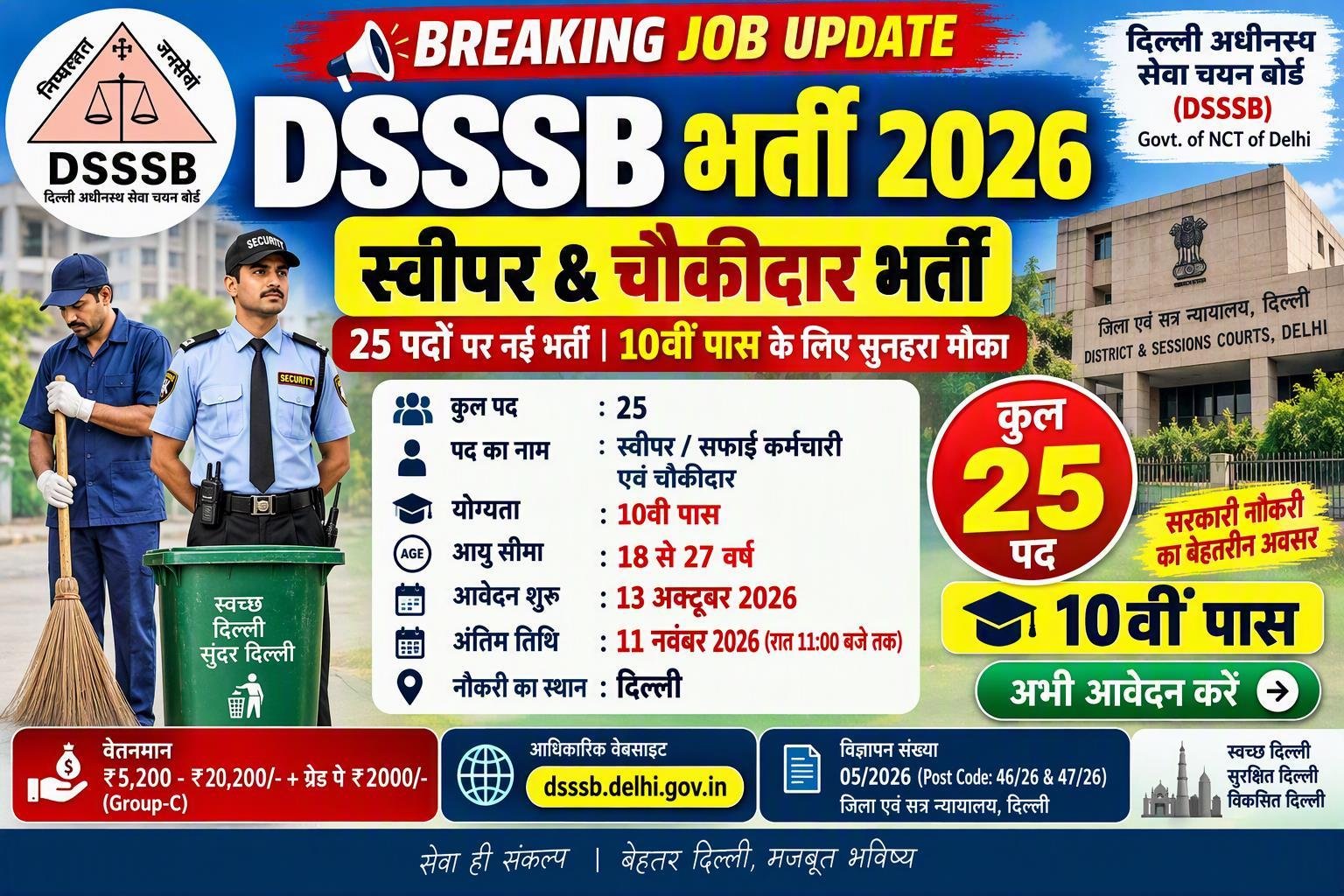 DSSSB Sweeper Chowkidar Recruitment 2026