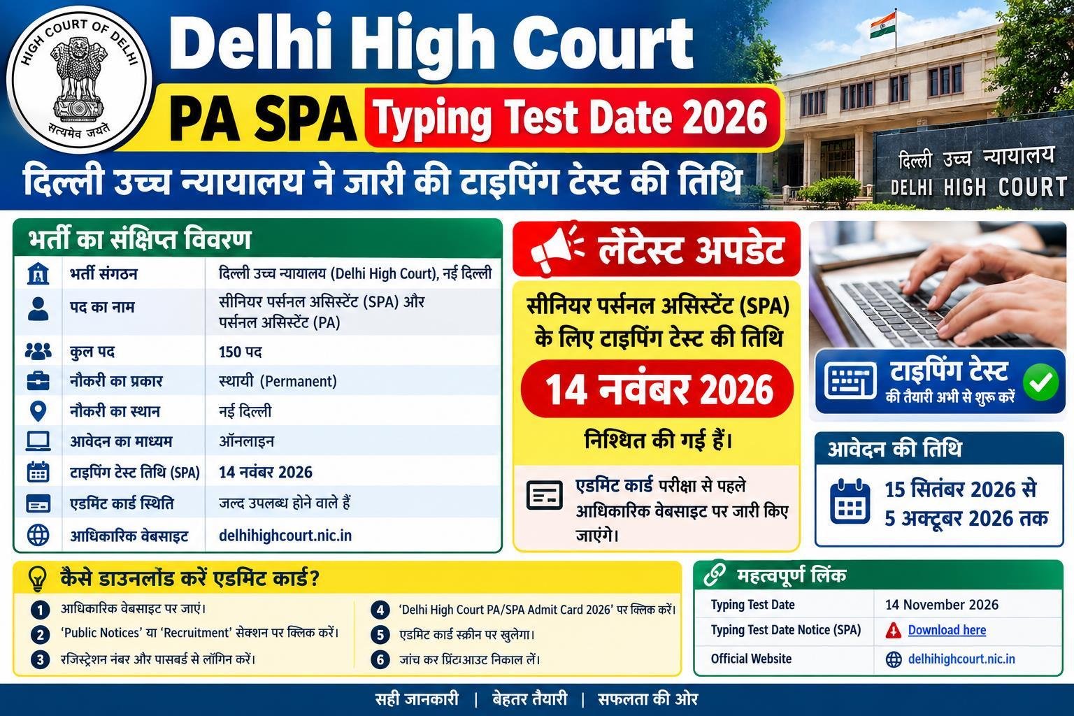 Delhi High Court PA SPA Typing Test Date 2026