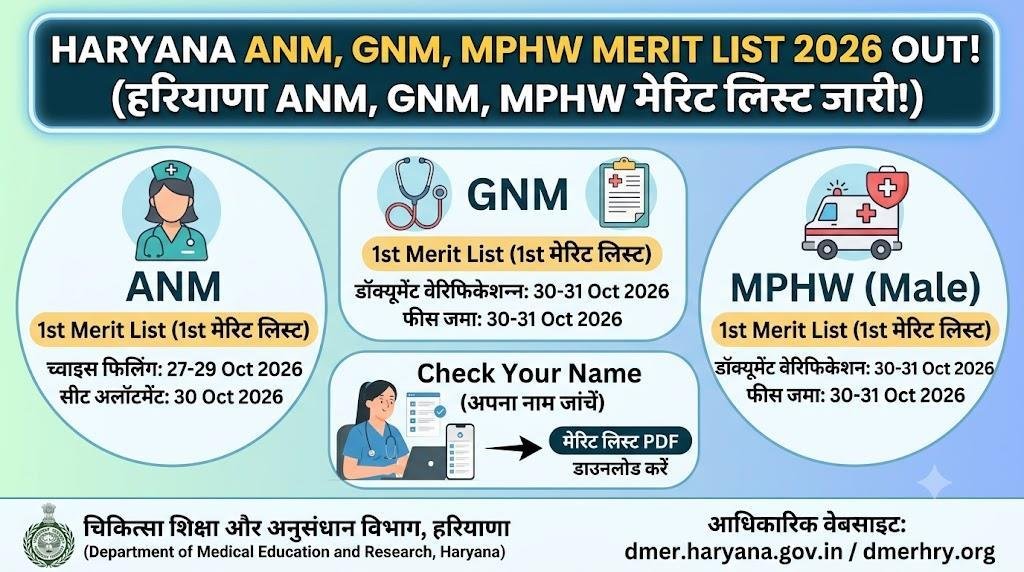 Haryana ANM GNM MPHW Merit List 2026